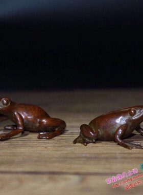 纯铜手工仿古实心紫铜茶宠小物件 呱呱来财青蛙一对 茶道小摆件