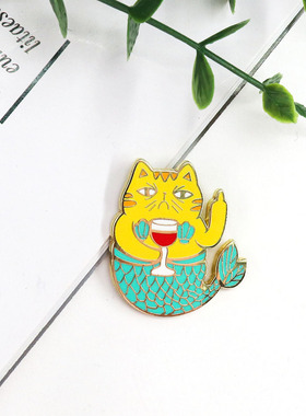 人鱼猫Mermaid Cat主题趣味珐琅徽章 萌趣傲娇竖中指小猫徽章