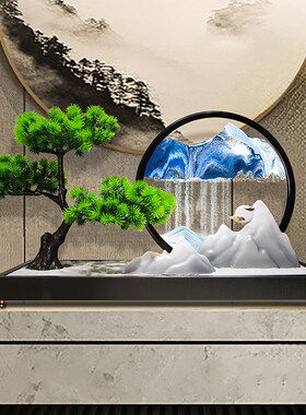 中式迎客松流沙画摆件客厅高级感玄关办公室茶室乔迁开业装饰礼品