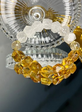 不断进账黄水晶手链女不规则天然水晶手串金发晶招财白水晶