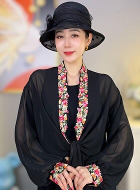 洋气刺绣披肩女外搭2024新款雪纺宽袖时尚百搭R旅游春夏薄款防晒