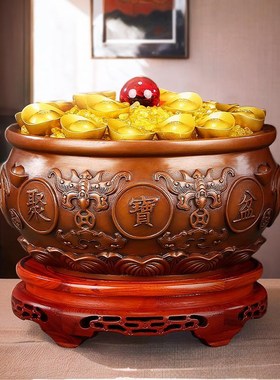 紫铜聚宝盆摆件家居装饰品客厅玄关办公桌乔迁新家开业乔迁礼品