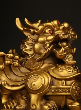 纯黄铜八方纳财貔貅招财铜摆件一对全铜皮丘客厅聚财貔恘玄关开业