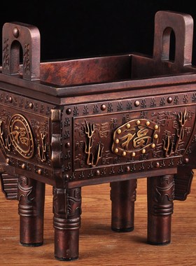 铜鼎摆件彩铜鼎盛千秋诚信方鼎福鼎家居客厅书房公司办公室装饰品