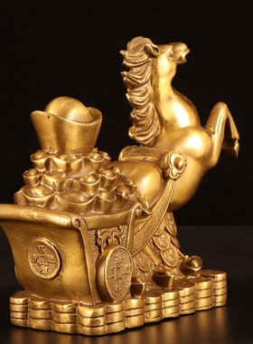 装饰马开运纯铜马拉元宝铜马拉车铜马上发財铜器元宝招財唐马摆件