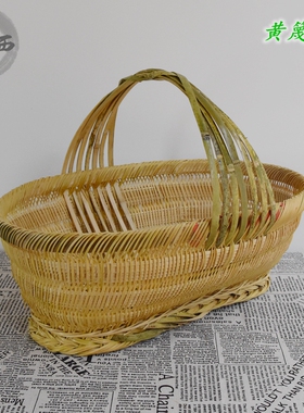 包邮手工竹编竹篮收纳筐竹篓竹制品茶叶采摘篮手提菜篮子绿色环保