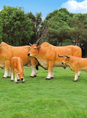 田园农场玻璃钢奶牛雕塑牧场黄牛草坪景区水牛仿真牛动物模型摆件