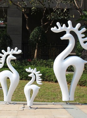 仿铜鹿户外园林庭院玻璃钢动物抽象摆件房地产商场落地雕塑装饰品