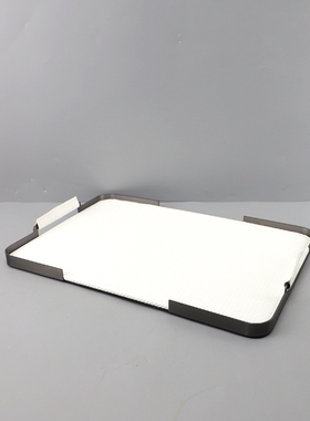 简约现代编织皮革金属黑钛托盘摆件样板间家居客厅桌面收纳装饰品