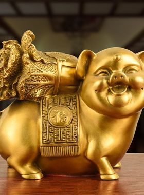 纯铜金猪摆件招财猪白菜猪客厅办公室摆设生肖猪店铺乔迁开业礼品