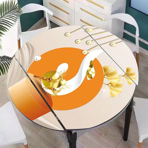 圆桌折叠餐桌布椭圆形桌垫防水防油pvc印花耐高温简约加厚免洗 - 图1