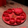 Wedding change of mouth toast tea cup h teapot set wedding engagement supplies red bride dowry tray tea set set