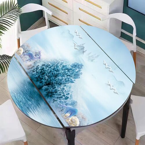圆桌折叠餐桌布椭圆形桌垫防水防油pvc印花耐高温简约加厚免洗 - 图0