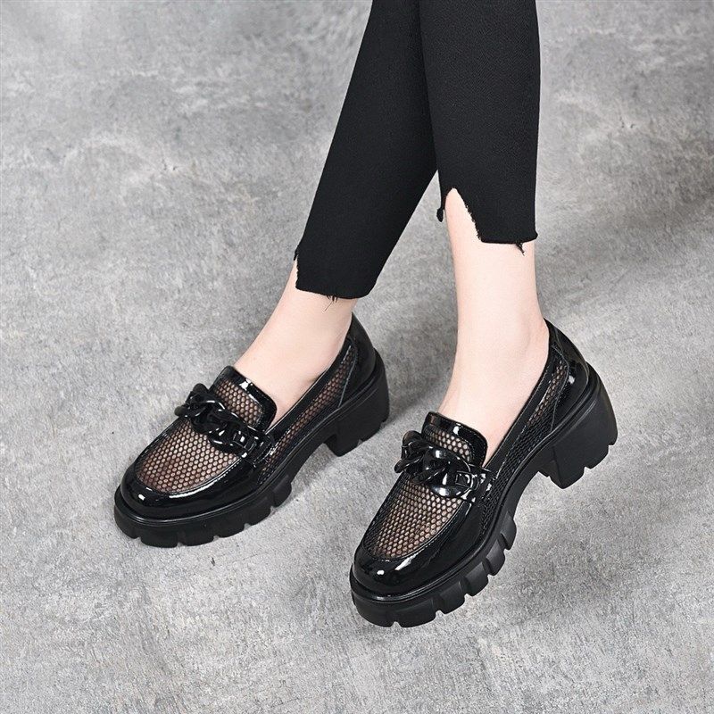 2025新款春夏季圆头粗跟镂空单鞋女英伦风网纱厚底凉鞋黑色松糕鞋,淘宝优惠券,粉丝福利购,淘宝优惠卷