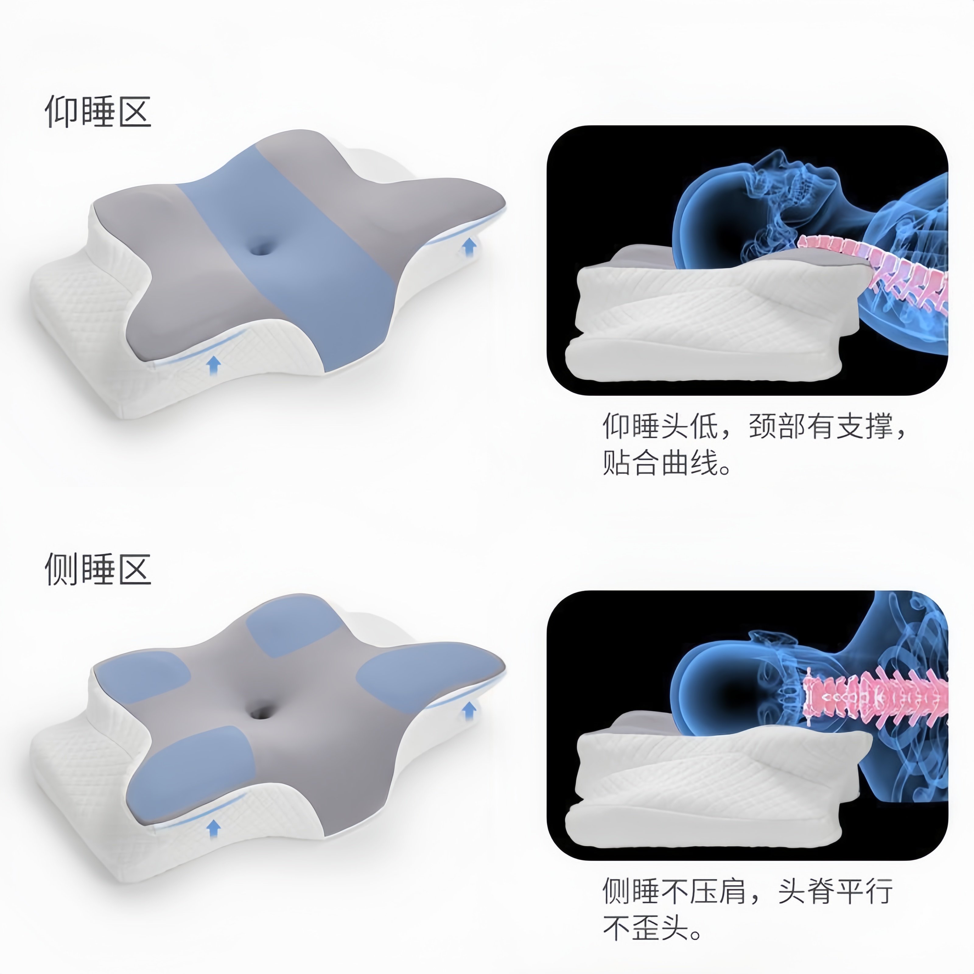 深睡蝶形枕记忆棉人体工学侧睡专用护颈枕头助睡眠加高枕颈椎枕,淘宝优惠券,粉丝福利购,淘宝优惠卷
