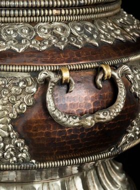 尼泊尔藏式糌粑盒收纳盒储物盒民族风复古手工纯铜装饰民宿摆件