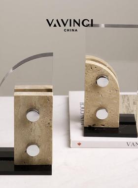 梵其现代简约高级感大理石书档摆件客厅样板间书房书柜办公室书靠