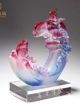 琉璃鱼摆件客厅玄关酒柜家居轻奢装饰工艺品高档开业乔迁新居礼品