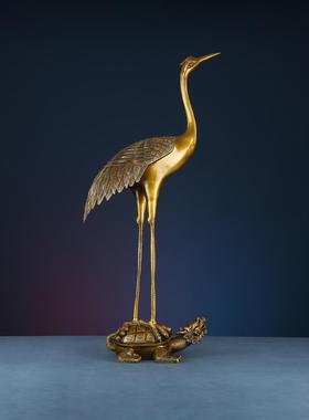 铜欣祥黄铜龟鹤家居摆件龟鹤延年门厅摆设工艺品开业礼品装饰摆件