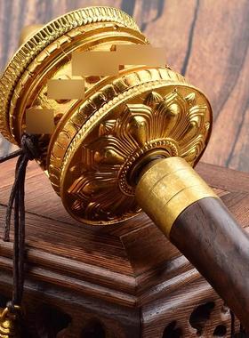 藏传纯铜法器八吉祥彩绘莲花绿度母手摇转金轮转金筒手摇多色可选