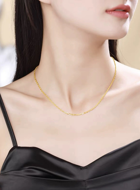 素链足银999纯银项链镀18k黄金色