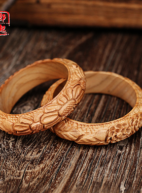 肥城桃木手镯女款手环手工雕刻木质雕花手镯女饰品情侣镯子民族风