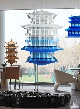 透明亚克力房子模型古建筑雕塑高级仿真阁楼凉亭艺术软装大型摆件