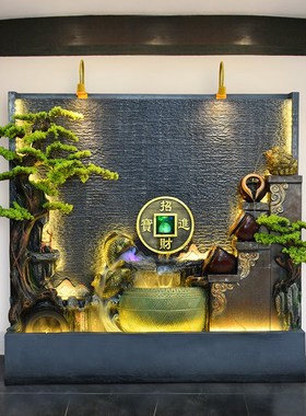 客厅别墅庭院水景水幕墙假山流水喷泉装饰景观造景流水墙背景摆件