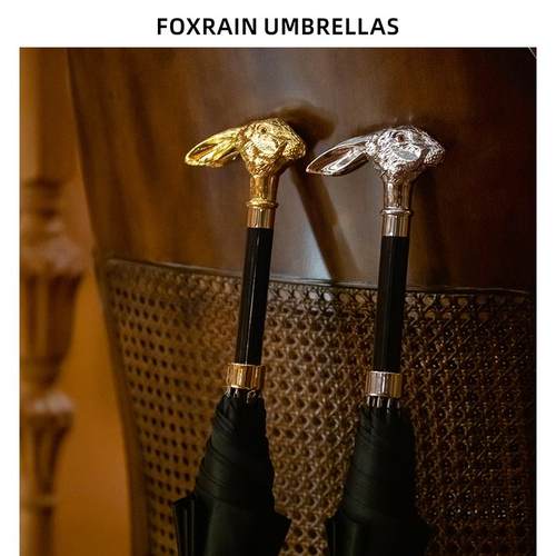 foxrain英式复古兔头雨伞长柄大号贵族直杆伞男高端定制高级礼品 - 图1