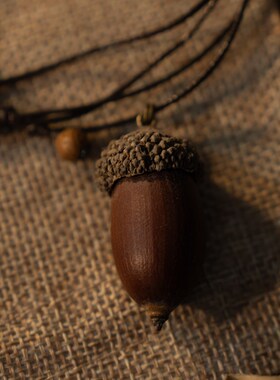 贰狸 松雨淡实木松果吊坠毛衣链纯天然橡果项链小众设计礼物