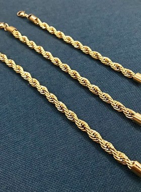 hiphop嘻哈麻花手链 钛钢麻绳假金链子 网红装逼男女手链 不掉色