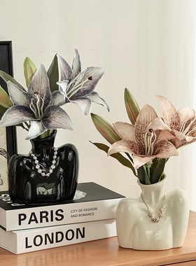 高级感陶瓷瓶鲜水培插客厅餐桌干装饰品现代黑色