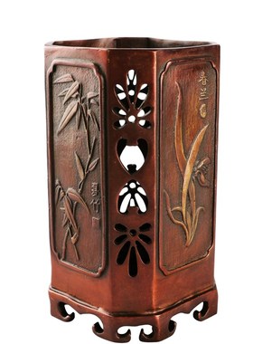 大仕缘 铜工艺品文房书房商务礼品梅兰竹菊四君子四季笔筒