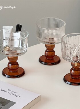 中古风高脚玻璃杯摆件高颜值饰品收纳碗冰淇淋甜品甜酒杯装饰道具