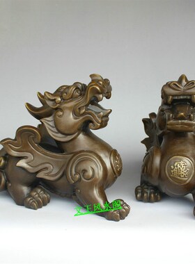 纯铜貔貅 金蟾 摆件一对 大号