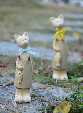 陶瓷工艺品可爱猫咪创意个性礼品花园装饰家居摆件客厅橱柜小摆件