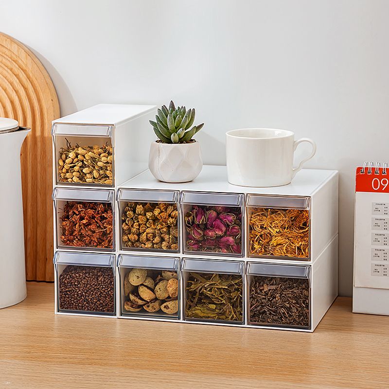 花茶收纳盒透明分格防潮防虫家用食品级风干花茶香料储物盒子 - 图1