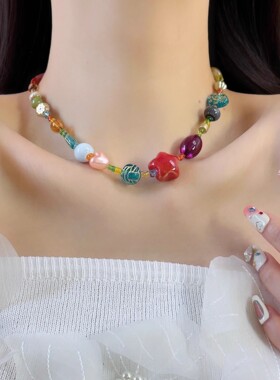 复古民族风多巴胺串珠琉璃项链