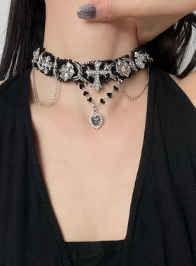 哥特朋克风十字架项圈项链颈链女