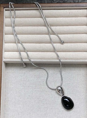 韩式复古金属镶嵌玛瑙水滴项链女