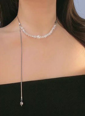 韩国ins碎银子串珠珍珠项链女