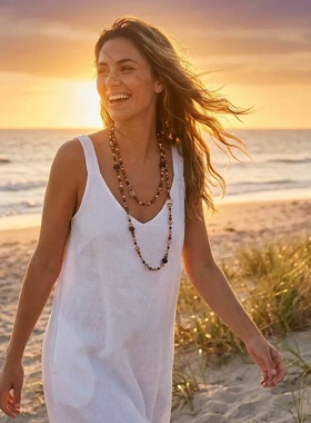 复古美拉德虎眼石黑色圆珠水晶串珠项链女秋冬高级感叠戴毛衣链