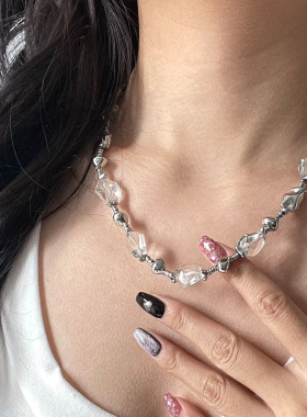 新款小众复古灰烟冰项链