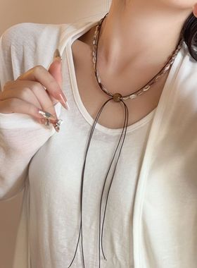 国风复古天然石贝母串珠项链女款