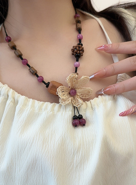 彩色多巴胺手工编织流苏花朵项链