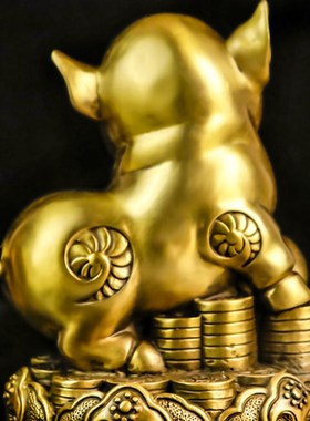 纯铜猪摆件生肖猪金猪福猪储钱罐家用桌面装饰大号能进能出存钱罐