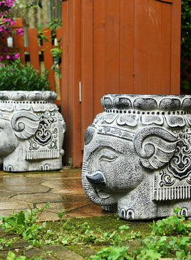 小院子景观民宿园林造景户外中式庭院花园布置大门口大象装饰摆件