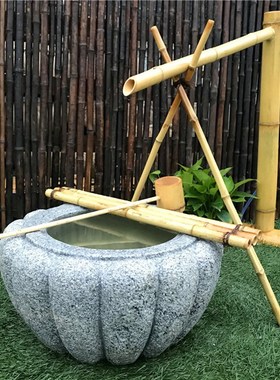 日式庭院惊鹿流水竹子摆件招财景观户外鱼缸惊鸟石钵水钵造景摆件