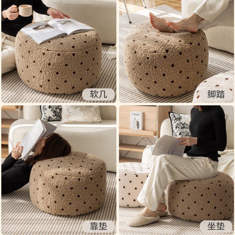 Teddy velvet pouf ins cream style living room tatami bedroom E room lazy cushion floor bay window futon foot stool