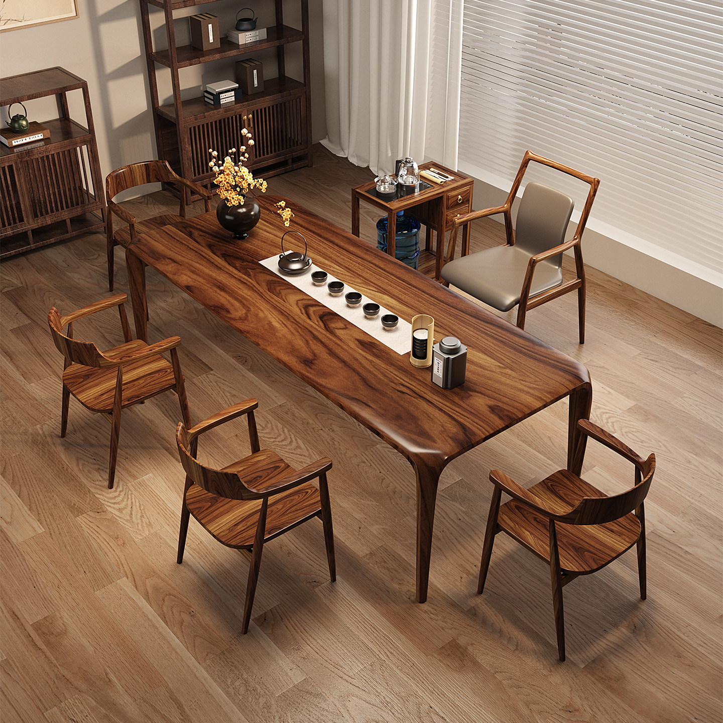 胡桃木榫卯全实木茶桌椅组合简约现代客厅家用茶台办公一体茶几,淘宝优惠券,粉丝福利购,淘宝优惠卷